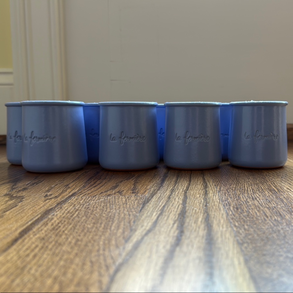 Set of 8 La Fermière Blue Yogurt Pots